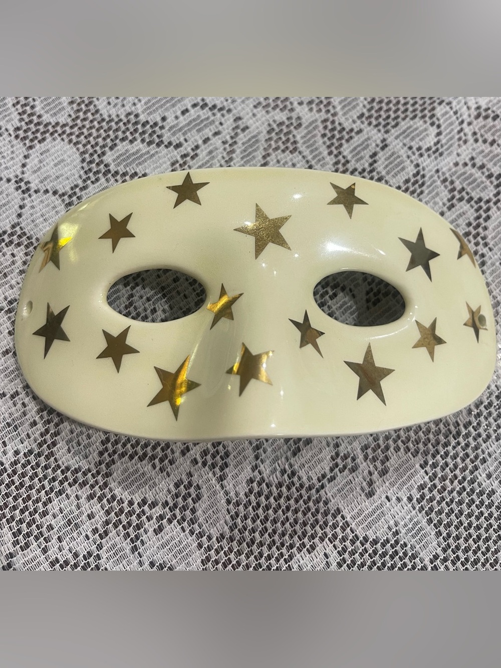 Cream Ceramic Decorative Mask with Gold Star Accents